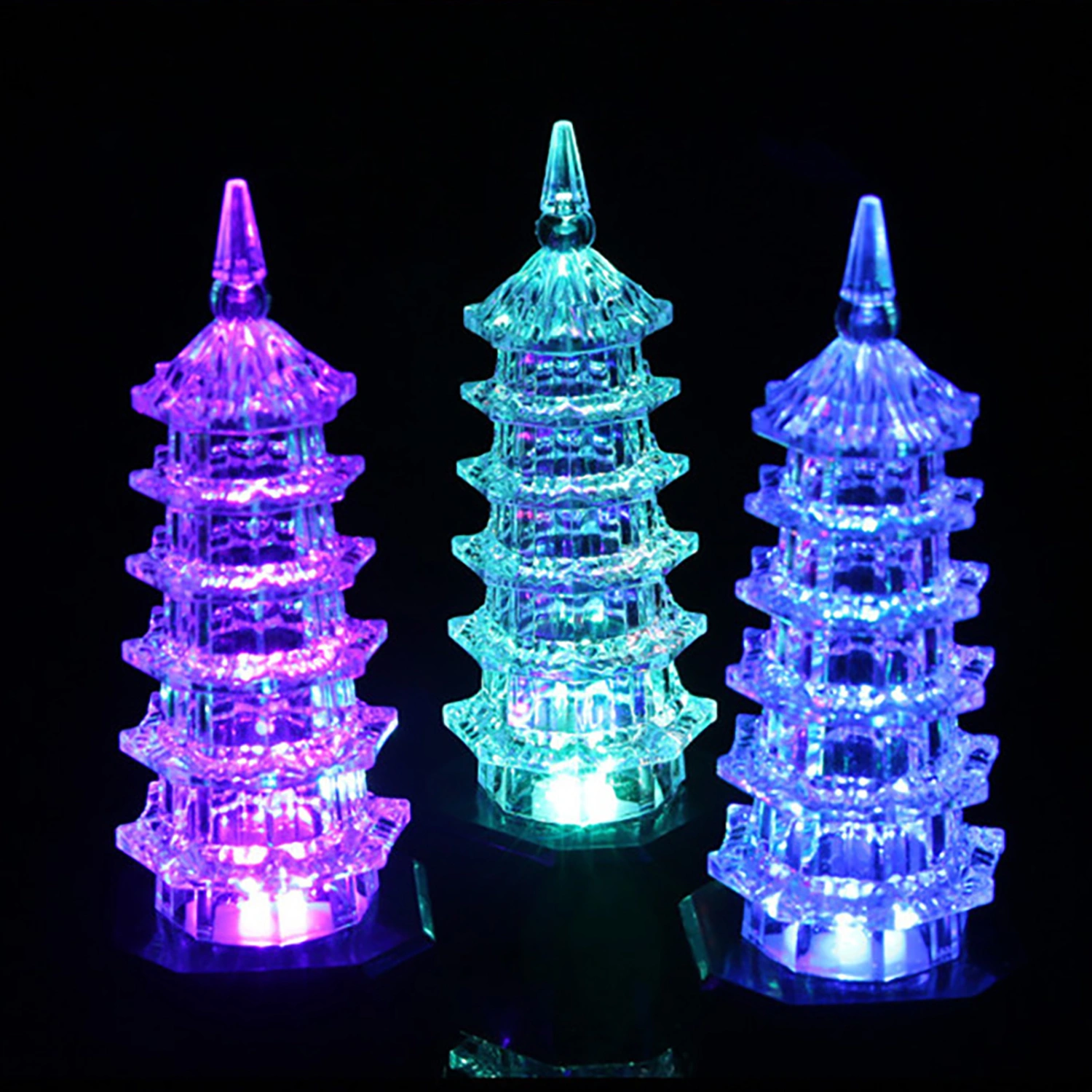 Night Light Battery Powered Colorful Lights Acrylic Pagoda Tower Shape LED Lamp