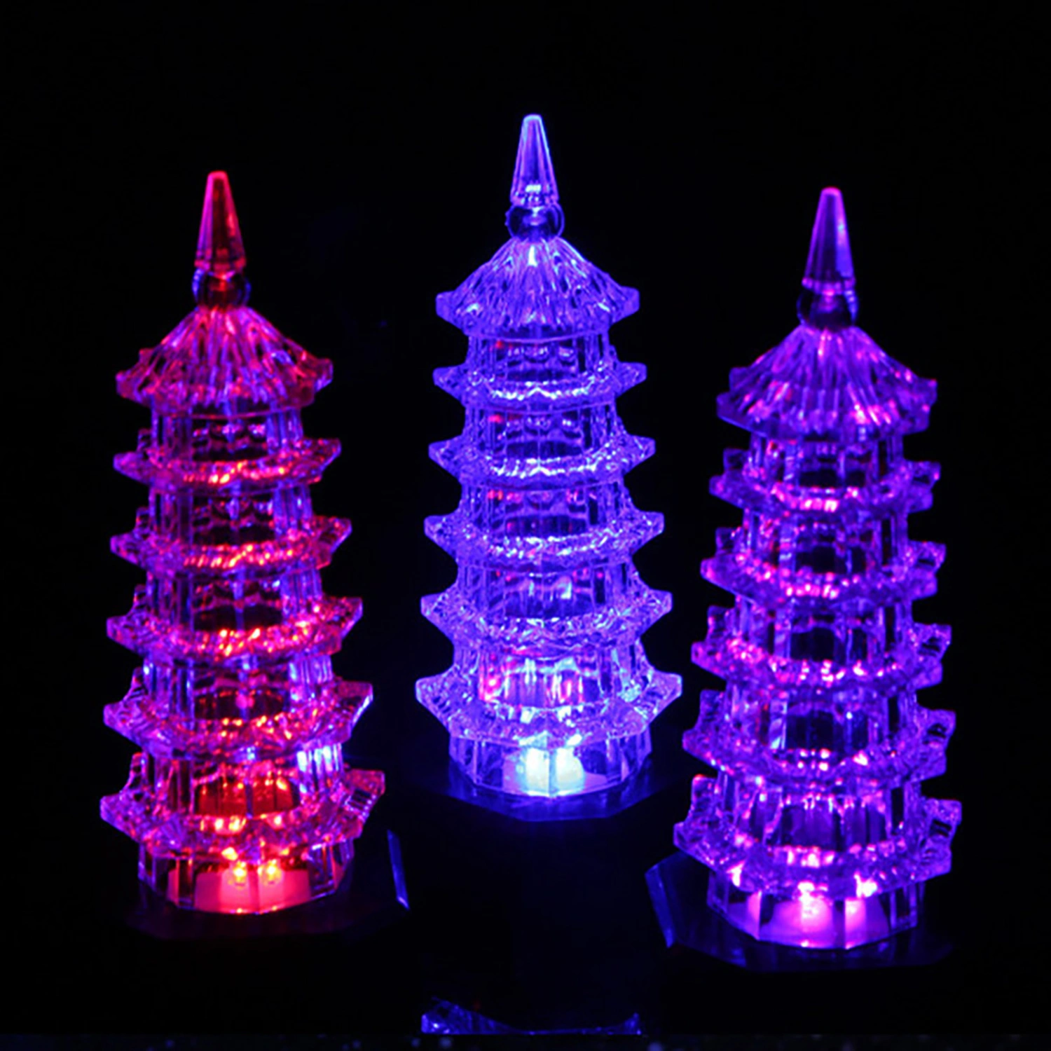 Night Light Battery Powered Colorful Lights Acrylic Pagoda Tower Shape LED Lamp
