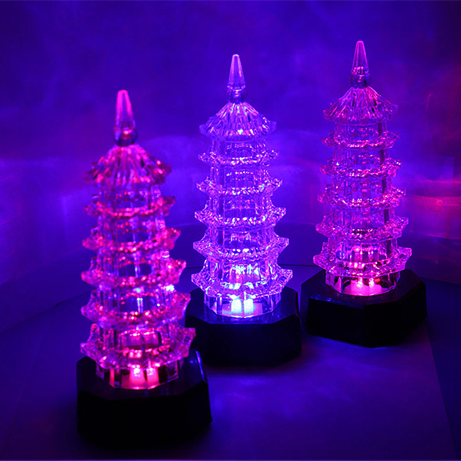 Night Light Battery Powered Colorful Lights Acrylic Pagoda Tower Shape LED Lamp