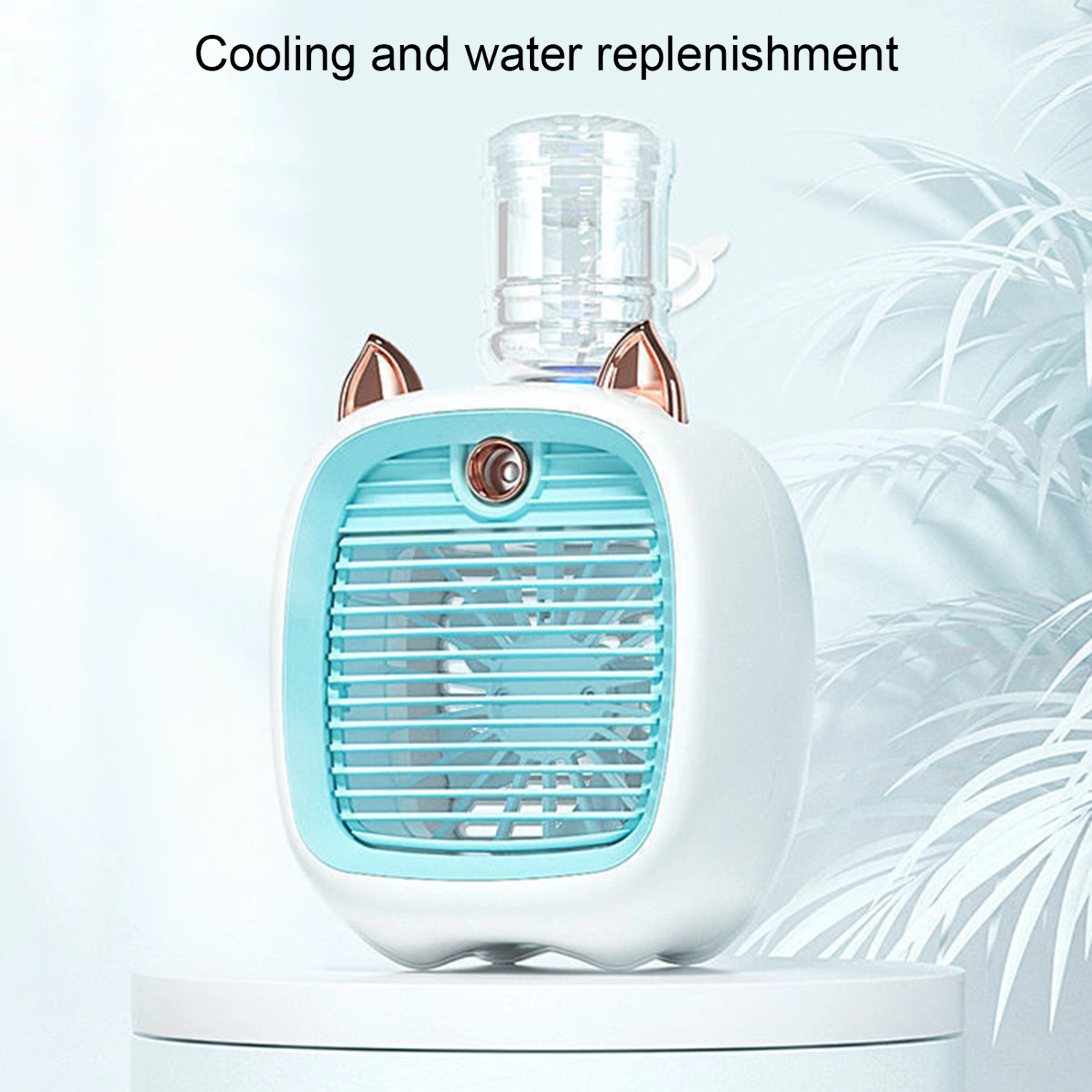 1 Set 1200mAh 3 Speeds Intermittent/Continuous Misting Cute Shape Small Fan Mute Strong Wind USB Rechargeable Desktop Fan for Office