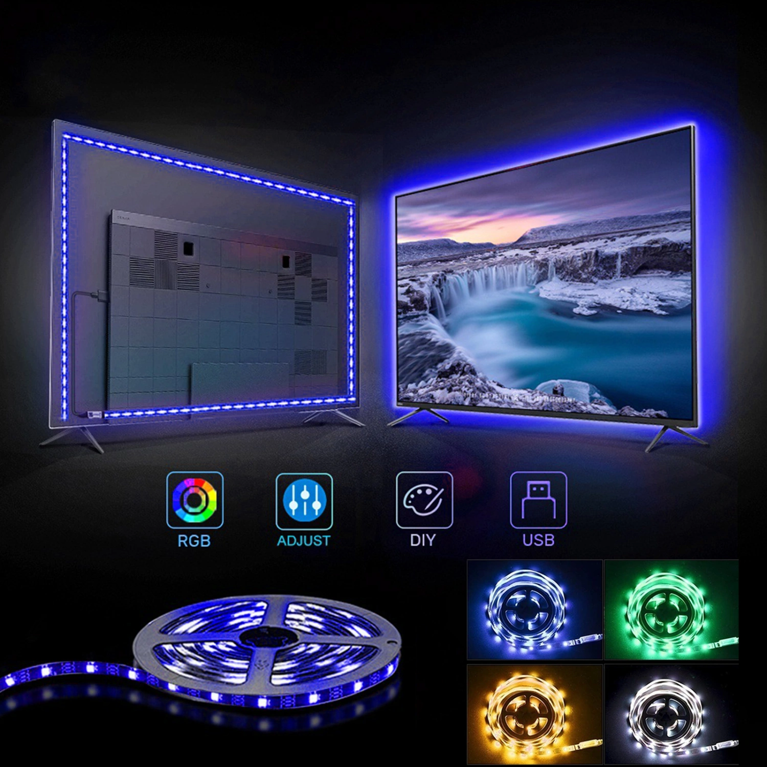 Strip Light LED Safe Flexible Adjustable Long Standby Time Improve Ambience High Brightness LED RGB Atmosphere Strip Light for Home Use