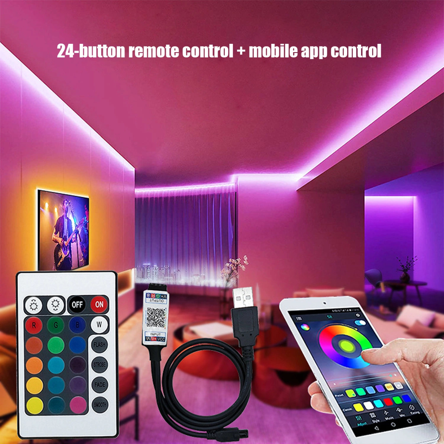 LED Strip Light IP65 Waterproof APP Remote Control High Brightness TV Backlight 5050 RGB DC 5V Bluetooth-compatible USB LED Lamp Tape Ribbon for Home