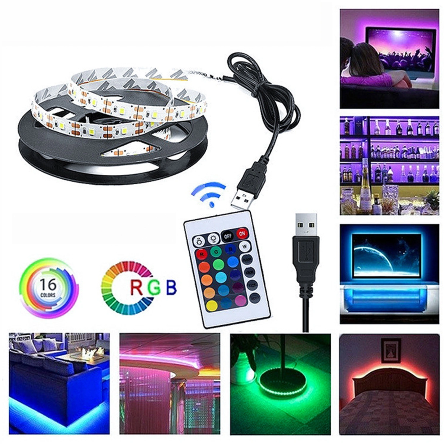 LED Strip Light High Brightness IR Remote Control Soft Lighting Dimmable Self-adhesive Decoration 2835 RGB DC 5V USB Tape Light TV Backlight for Home