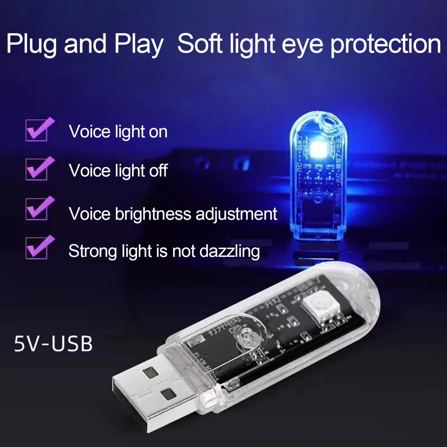 LED Night Lamp Ultra-Bright Voice Control Dimmable Compact Size Flicker-Free Illumination Transparent No Internet Connection Required USB Night Light for Home