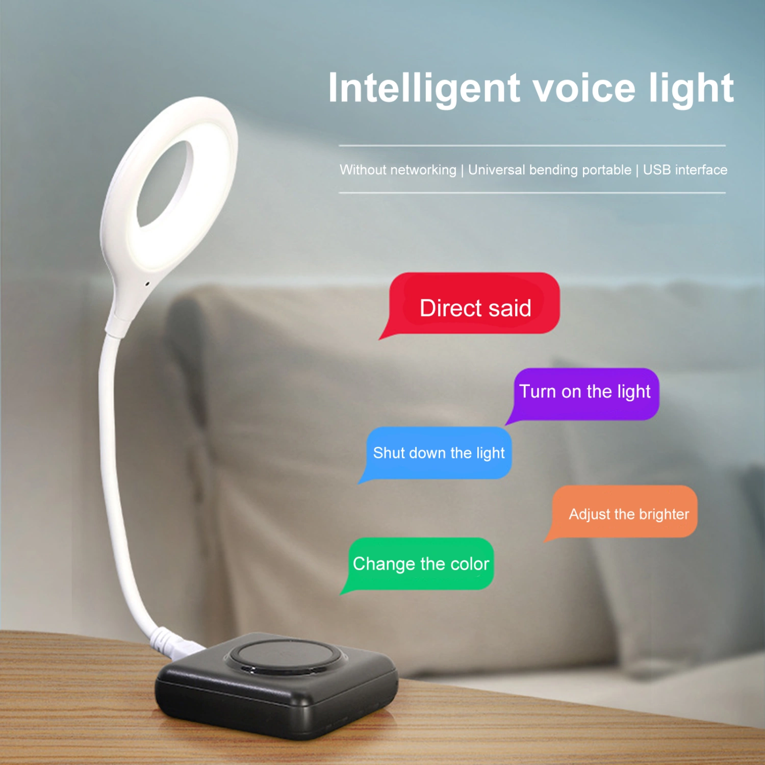 LED Desk Lamp Voice-activated Plug-and-Play Dimmable Non-Glaring Flexible Hose Design Illumination ABS Super Bright LED Bedside Lamp with USB Interface for Home