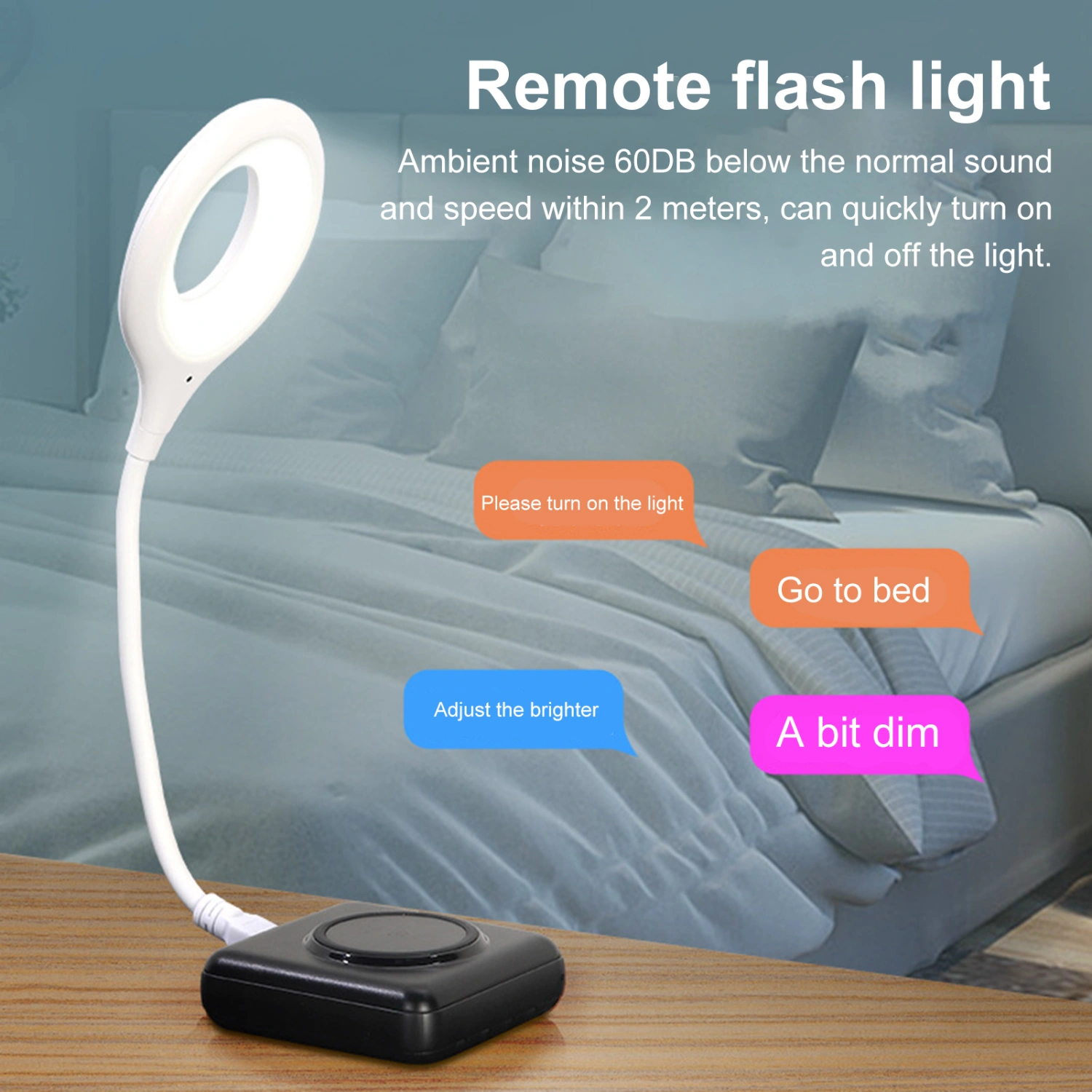 LED Desk Lamp Voice-activated Plug-and-Play Dimmable Non-Glaring Flexible Hose Design Illumination ABS Super Bright LED Bedside Lamp with USB Interface for Home