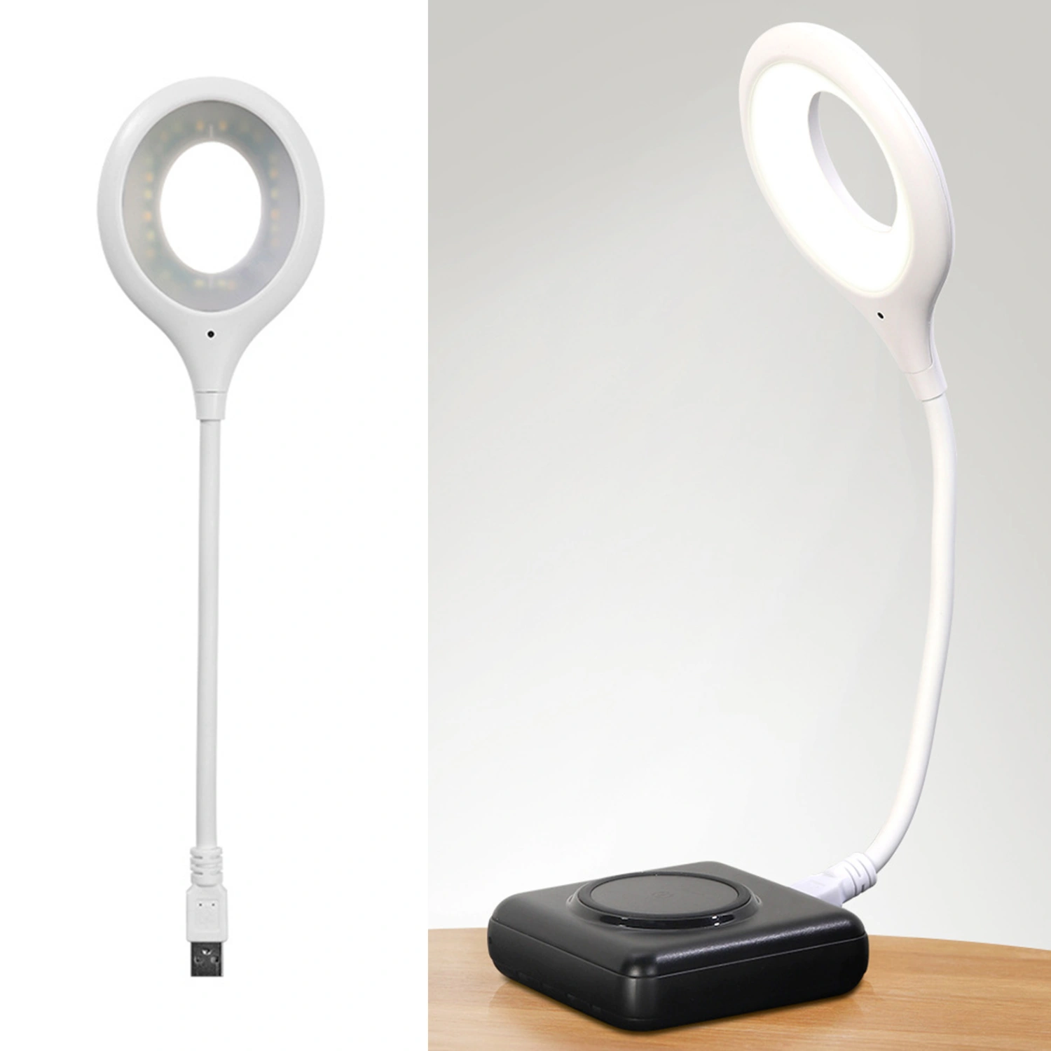 LED Desk Lamp Voice-activated Plug-and-Play Dimmable Non-Glaring Flexible Hose Design Illumination ABS Super Bright LED Bedside Lamp with USB Interface for Home