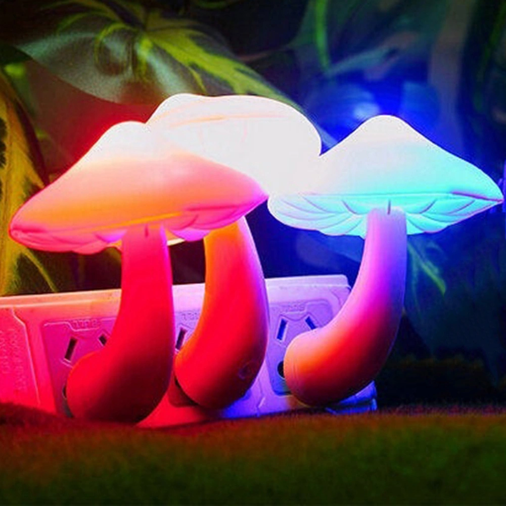 US Plug Cute Mushroom LED Light Sensor Control Bedroom Wall Socket Table Lamp