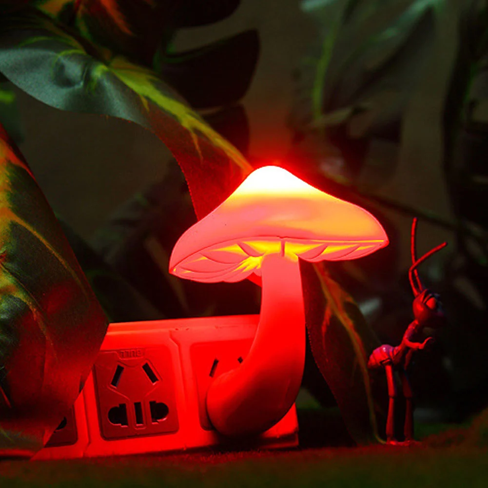 0.5W 220V Mushroom Light-control LED Night Light Wall Socket Lamp Bedroom Decor