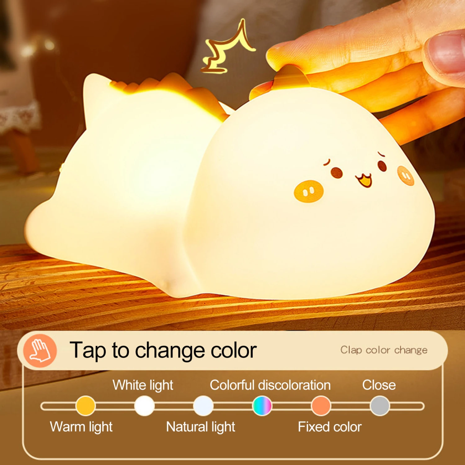 Night Lamp Adorable Appearance Rechargeable Soft Lighting Eye Protection Dimmable Eye-caring Night Lamp Cartoon Dinosaur LED Light Bedroom Supplies