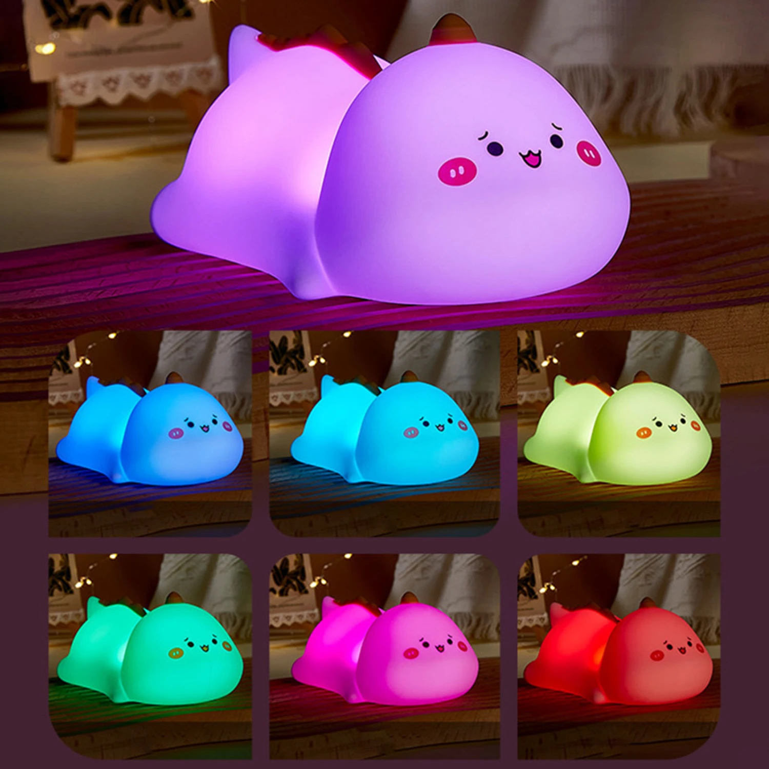 Night Lamp Adorable Appearance Rechargeable Soft Lighting Eye Protection Dimmable Eye-caring Night Lamp Cartoon Dinosaur LED Light Bedroom Supplies