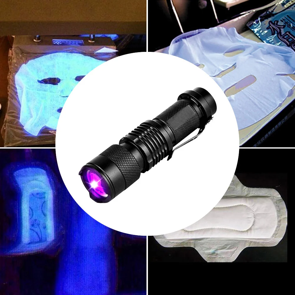 UV Ultra Violet LED Flashlight Zoomable 3 Modes Torch Blacklight Light Lamp