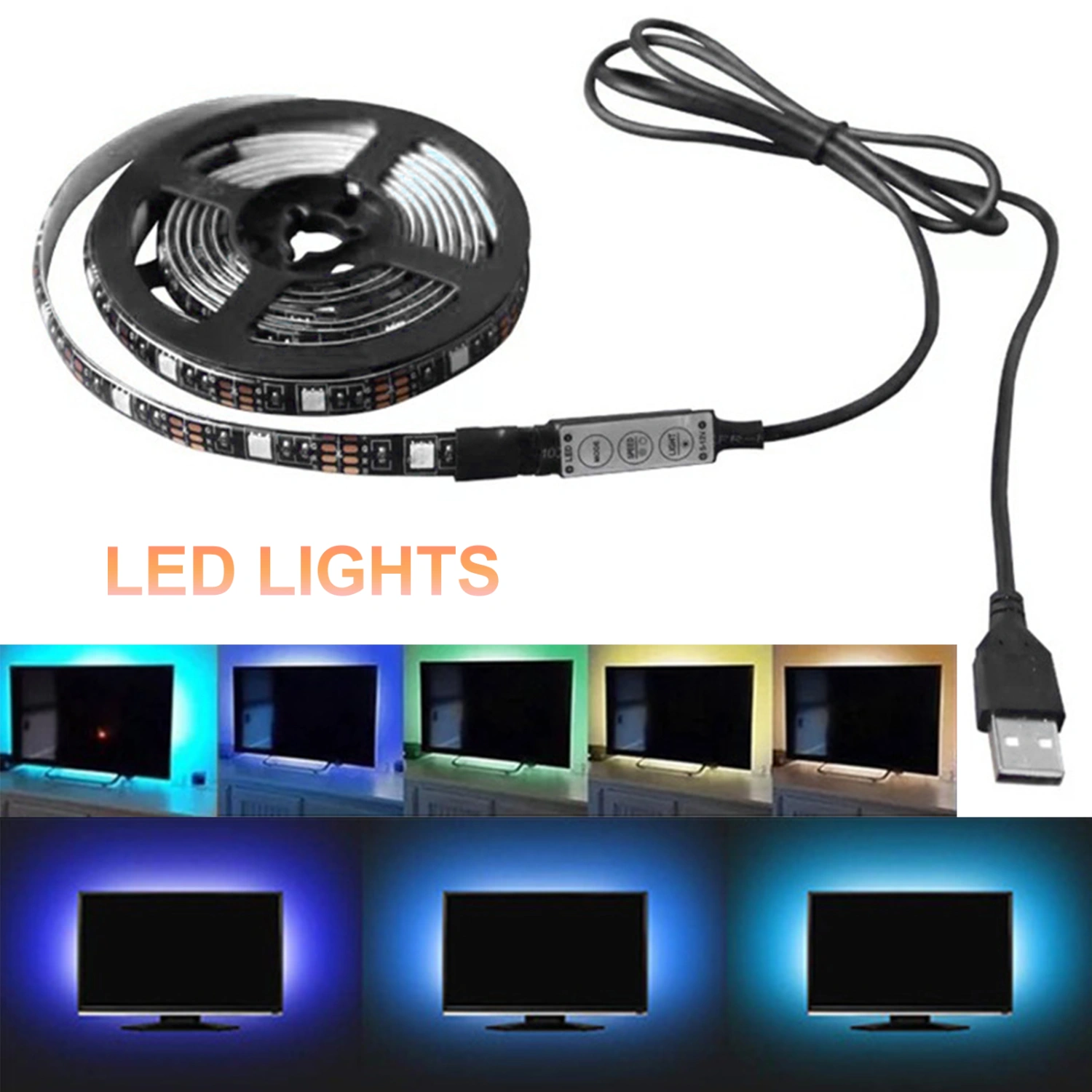 5V LED Strip Lights Colorful Background Lamp USB Remote Control RGB Strip Lights for TV Decor