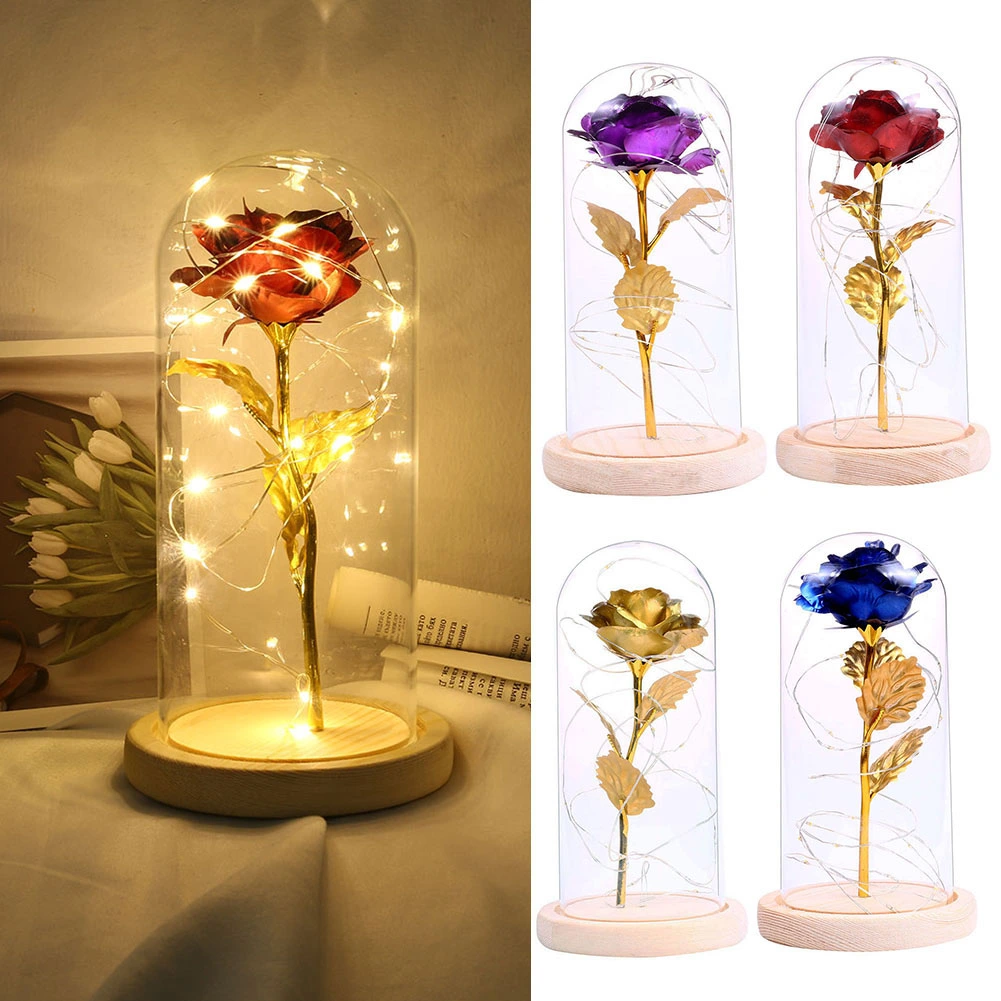 Romantic Artificial Rose Flower LED Glass Bottle Lamp Night Light Home Decor
