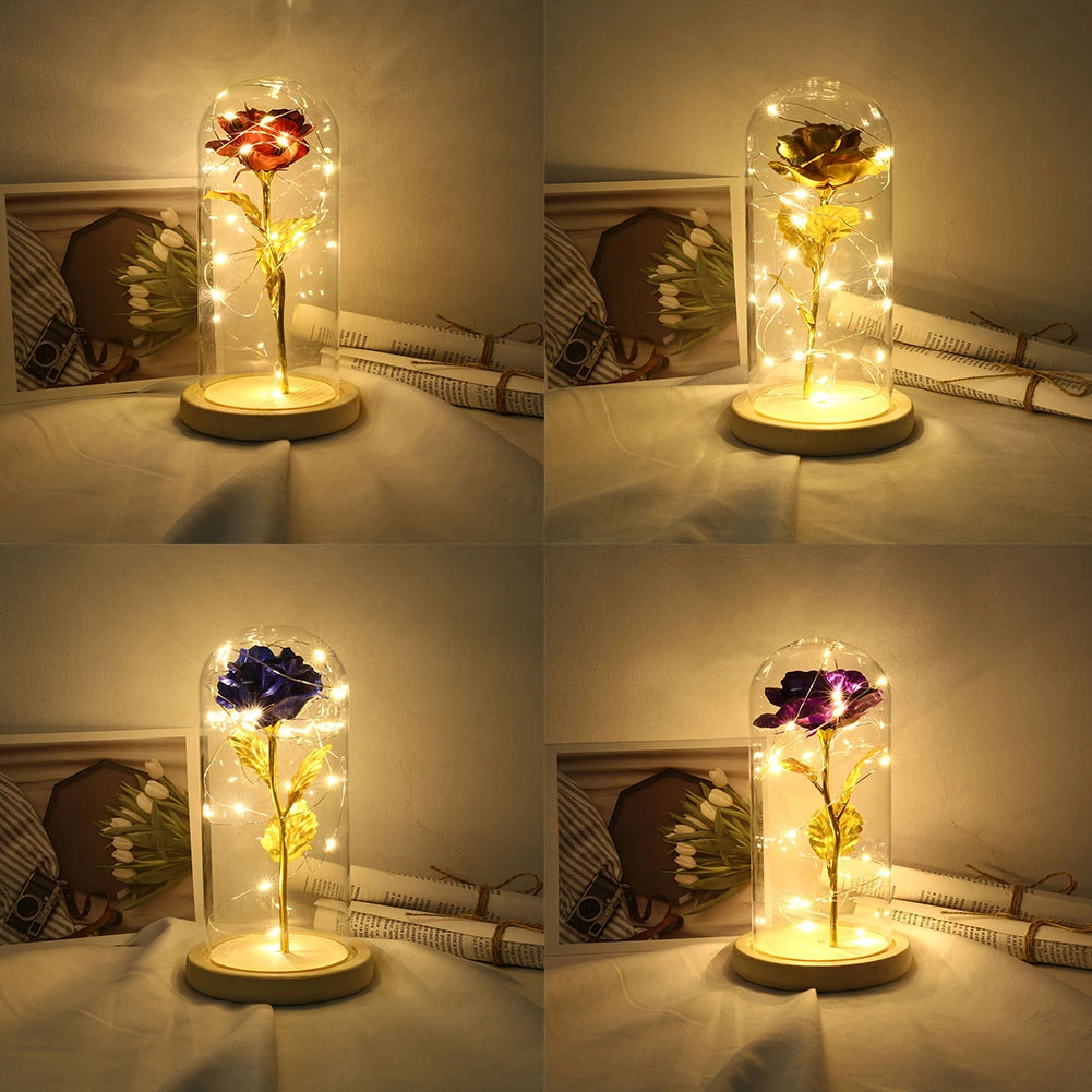 Romantic Artificial Rose Flower LED Glass Bottle Lamp Night Light Home Decor