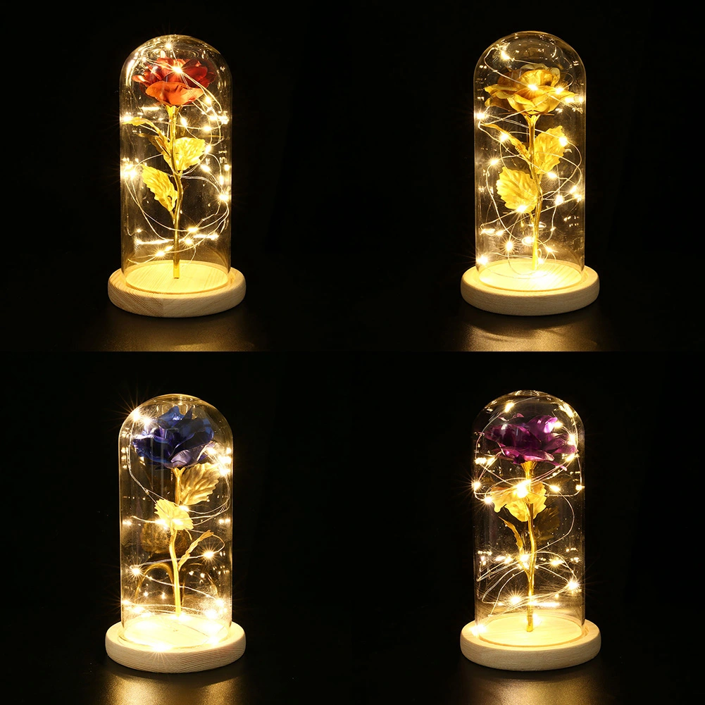 Romantic Artificial Rose Flower LED Glass Bottle Lamp Night Light Home Decor