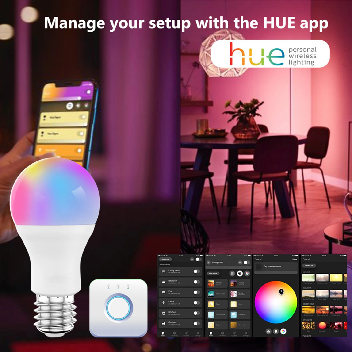 Light Bulb High Brightness LED Solid Wear-Resistant Adjustable Smart System Energy Saving Smart RGB Lamp Bulbs for Home Use