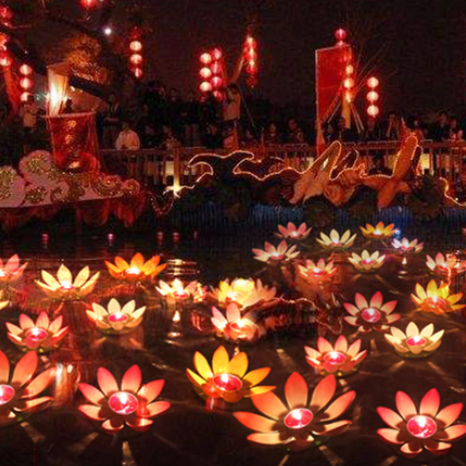 Floating Garden Pond River Candle Wishing Light Lotus Flower Lamp Festival Decor