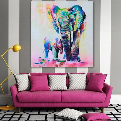 Multicolor Elephant Pattern Canvas Painting Frameless Pictures Living Room Decor