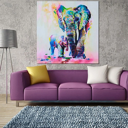 Multicolor Elephant Pattern Canvas Painting Frameless Pictures Living Room Decor
