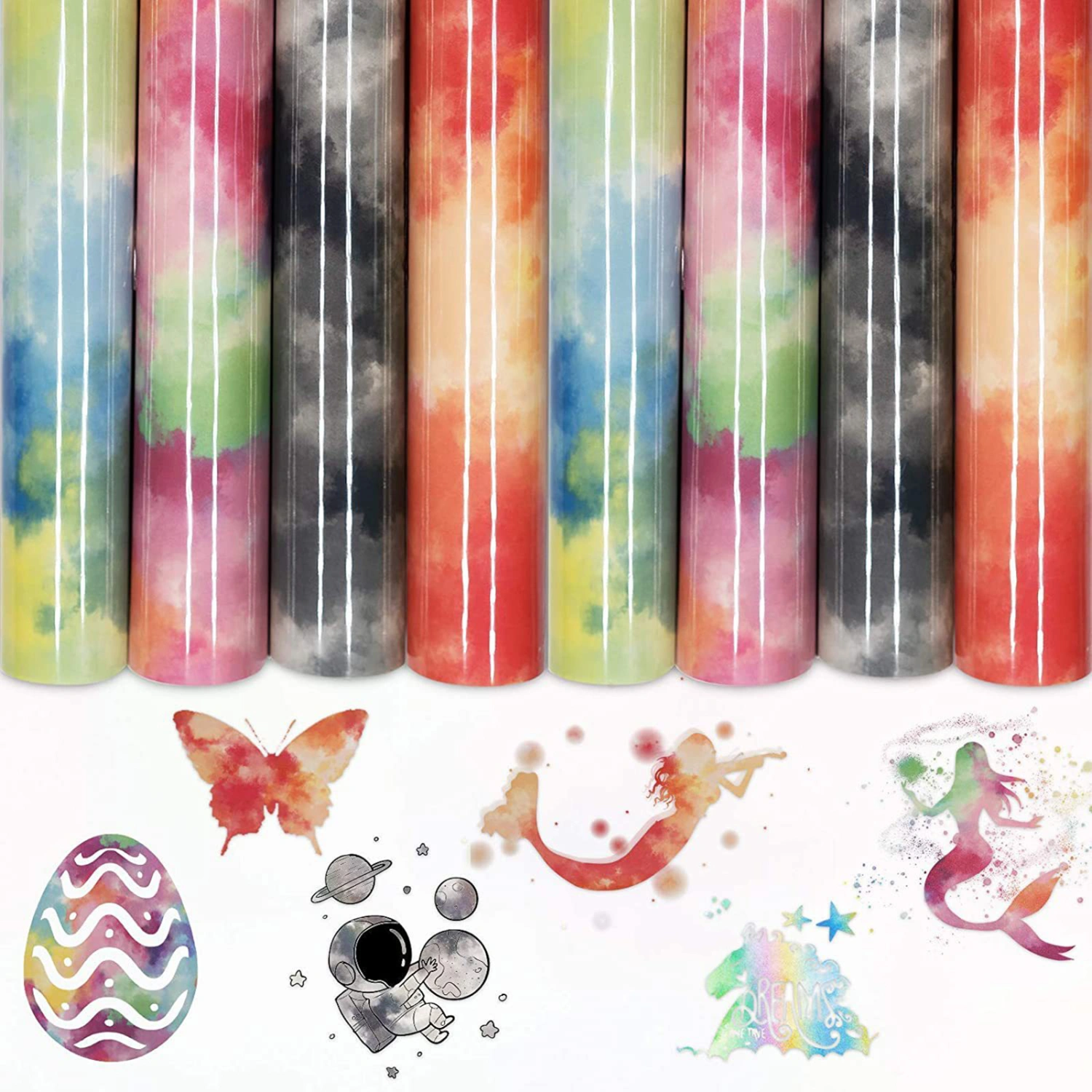 1 Sheet  Heat Transfer Film Tie Dye DIY Cuttable Colorful T-shirt Transfer Textile Vinyl for Handicrafts 