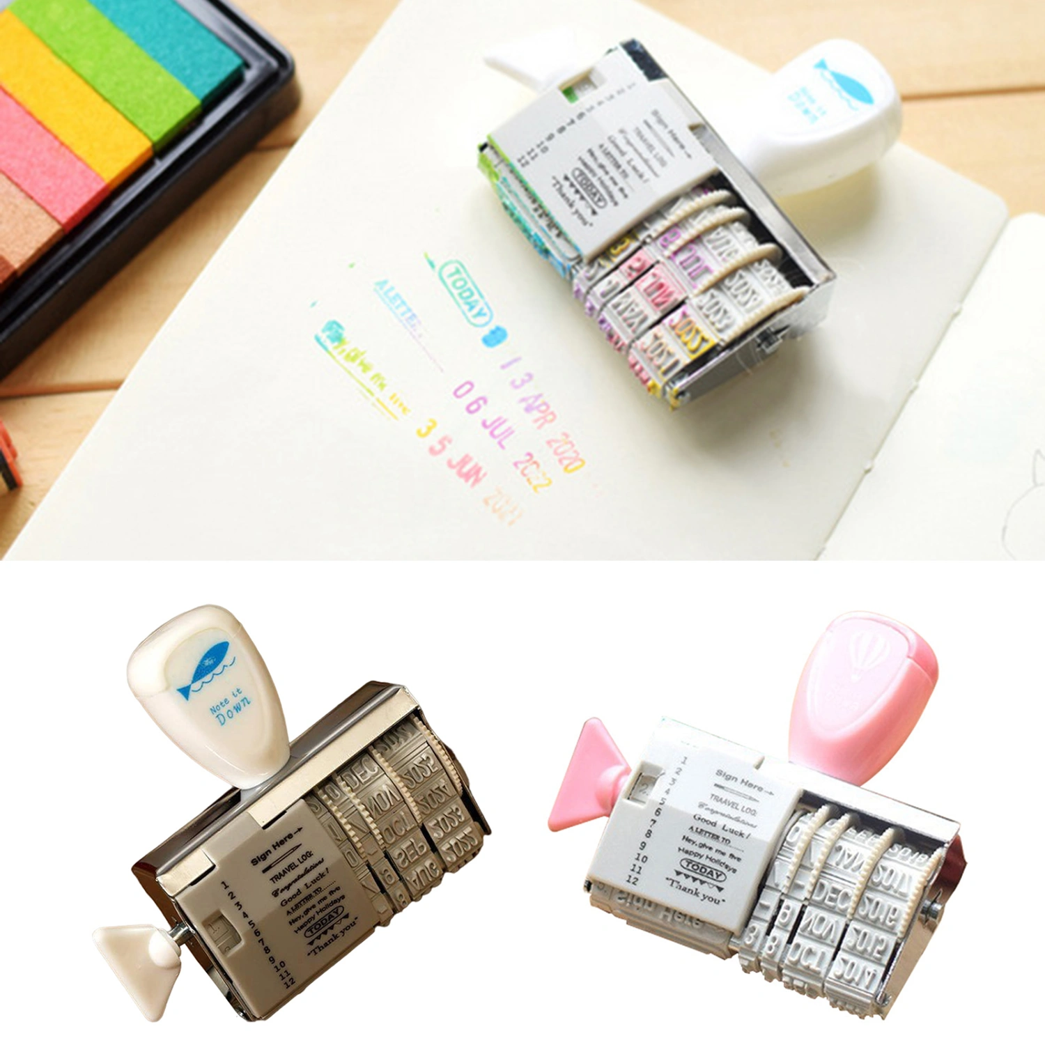 Date Roller Stamp Exquisite 11 Texts and 12 Dates Print Portable Date Stamp Rolling Wheel Scrapbooking Decor for Home