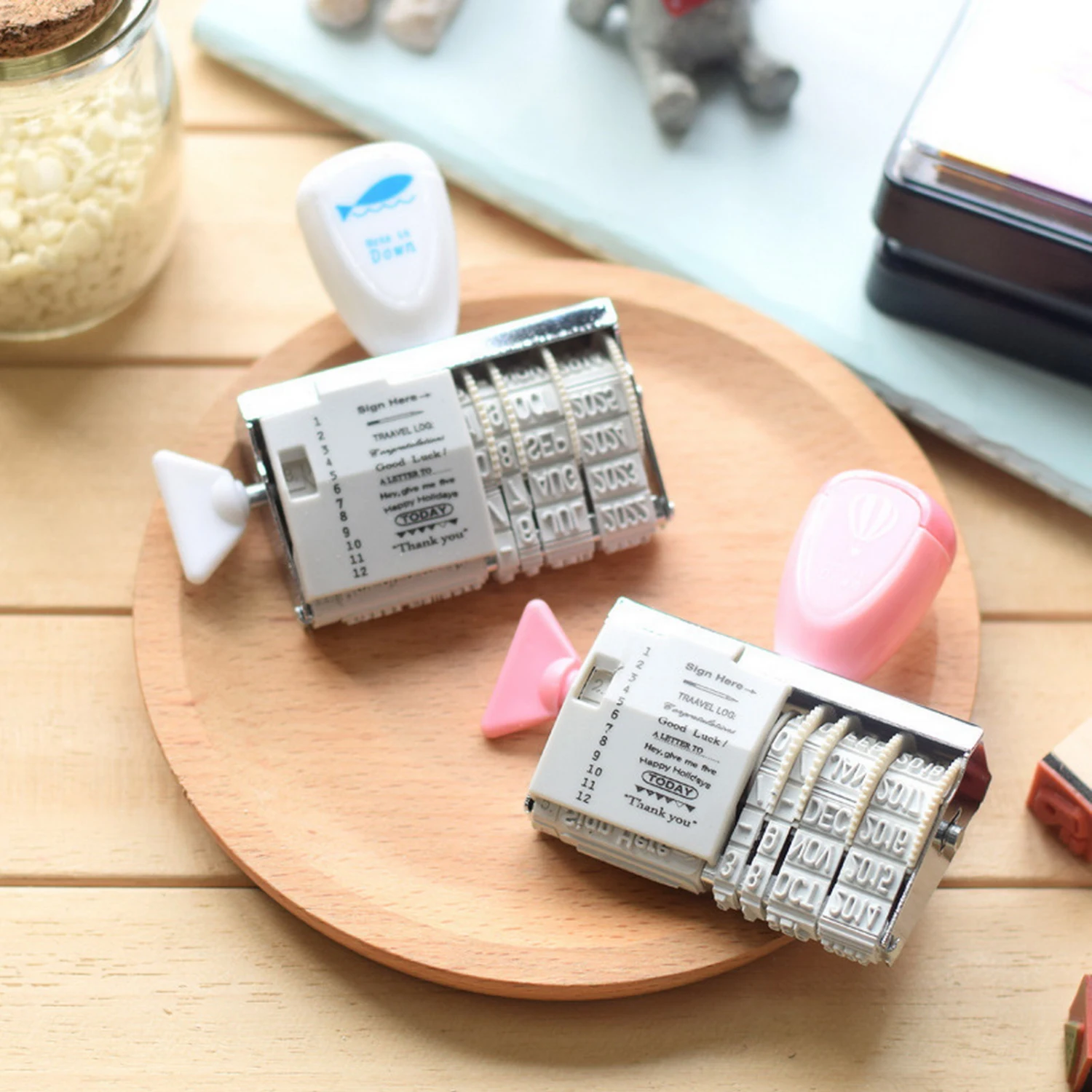 Date Roller Stamp Exquisite 11 Texts and 12 Dates Print Portable Date Stamp Rolling Wheel Scrapbooking Decor for Home