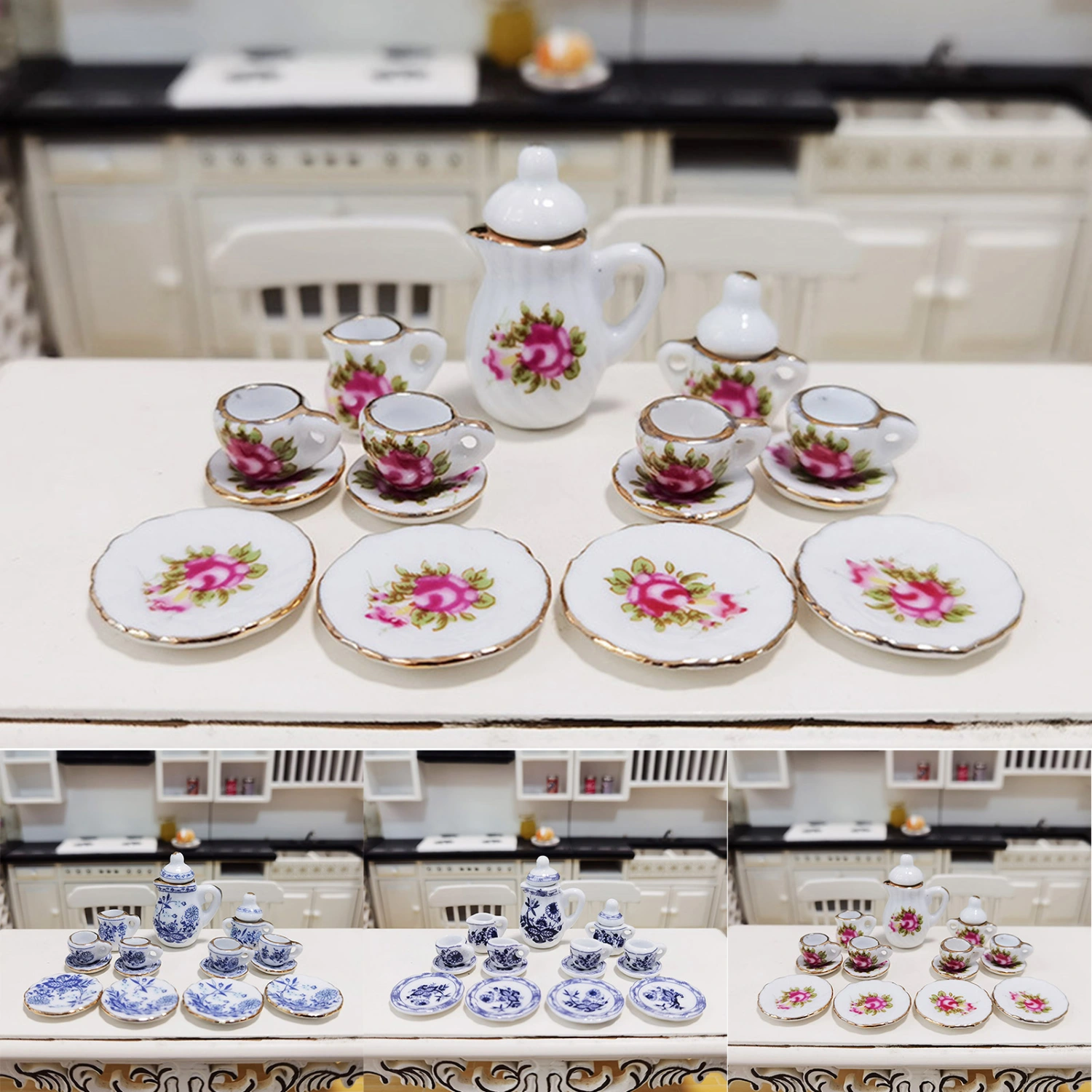 1/12 Dollhouse Kitchen Food Play Mini Ceramic Tea Set Model Toy Decor DIY Props