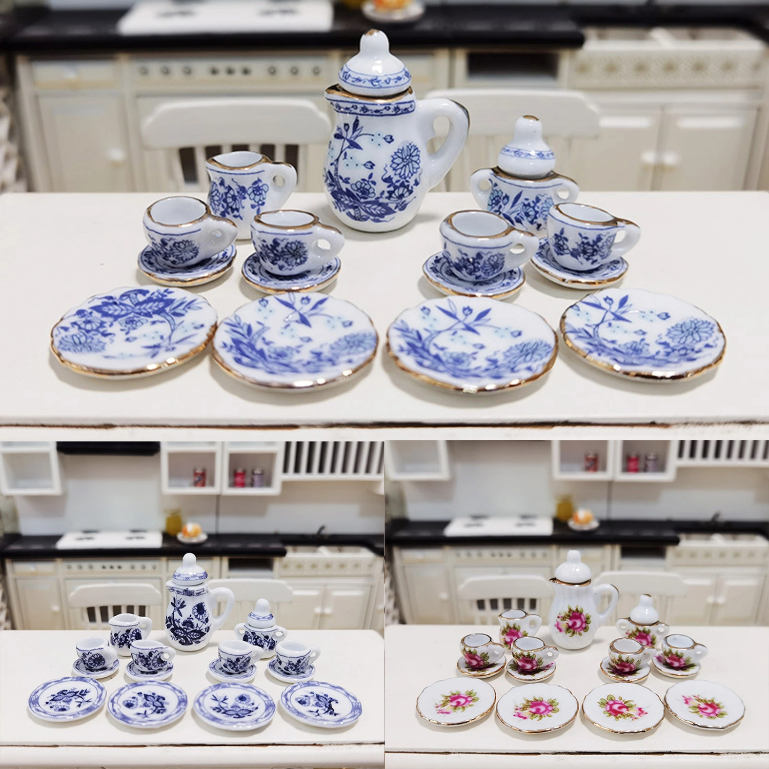 1/12 Dollhouse Kitchen Food Play Mini Ceramic Tea Set Model Toy Decor DIY Props