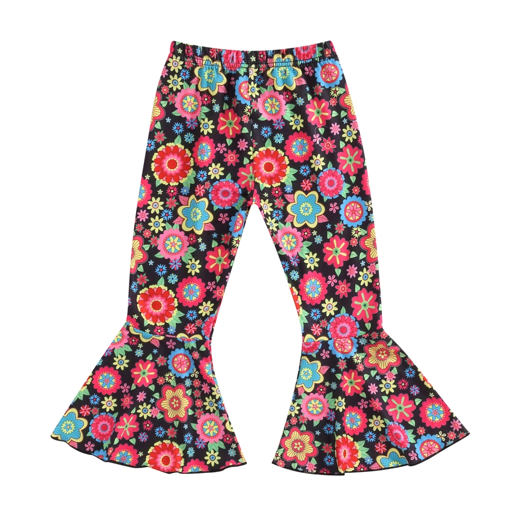 Kids Girls Flare Pants, Trendy Elastic Waist Flower Pants Bell Bottom Pants Trousers for Casual Daily