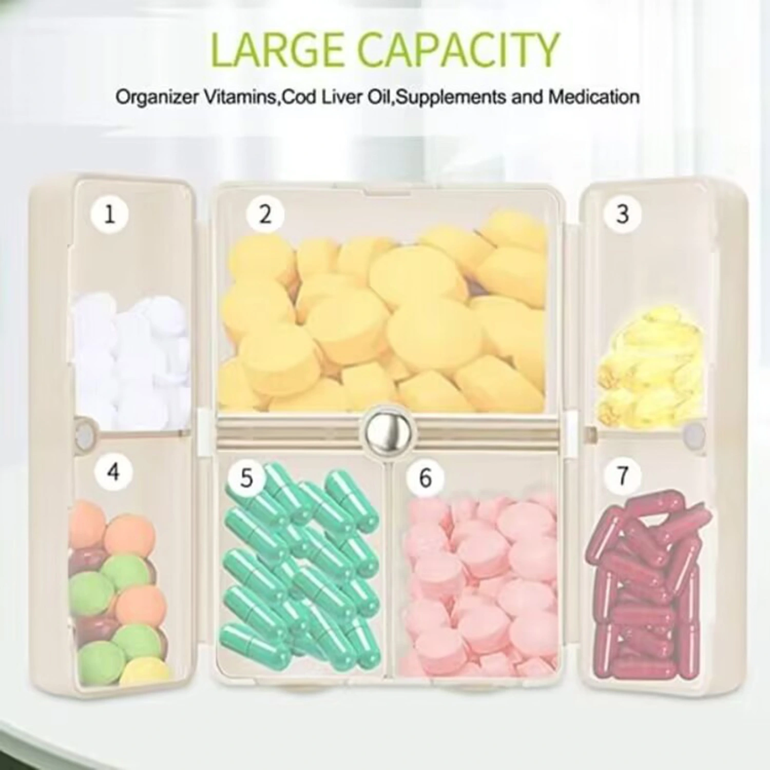 Pill Box Convenient 7-Compartment Design Pill Case Lightweight Portable Pill Organizer for Home Travel