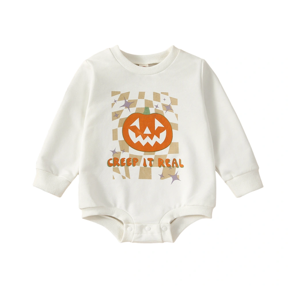 Baby Girls Boys Sweatshirts Rompers Halloween Clothes Letter Pumpkin Print Long Sleeve Toddler Fall Bodysuits