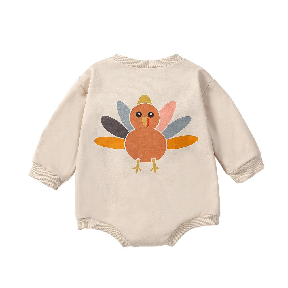 Infant Baby Thanksgiving Jumpsuit Letter & Turkey Print Round Neck Long Sleeve Sweatshirt Romper