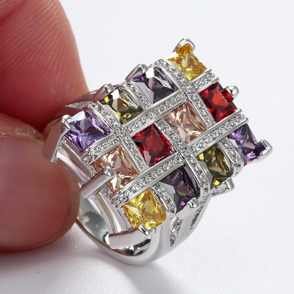 Fashion Woman Jewelry 925 Sterling Silver Gemstone Tanzanite Ruby Topaz Peridot Ring Size 6 7 8 9 10 11 12