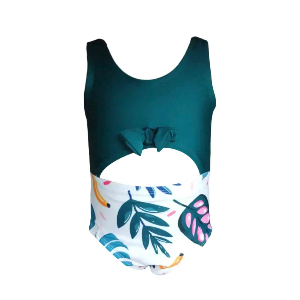 Family Matching Swimwear Tropical Leaf Print Sleeveless Jumpsuit