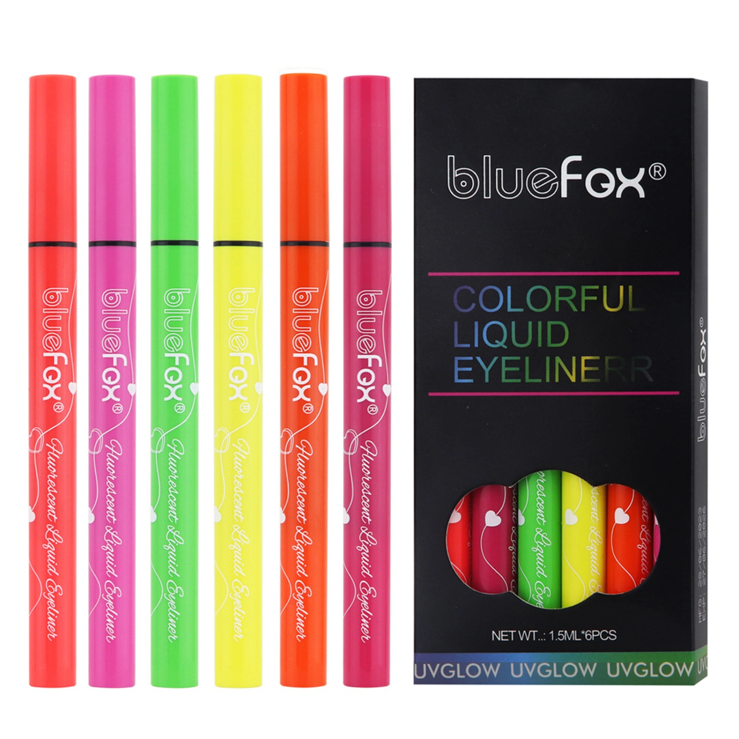 Neon Liquid Eyeliner Set 6 Colors Waterproof Luminous Glow in the Dark Eyeliner for Halloween Makeup Pen