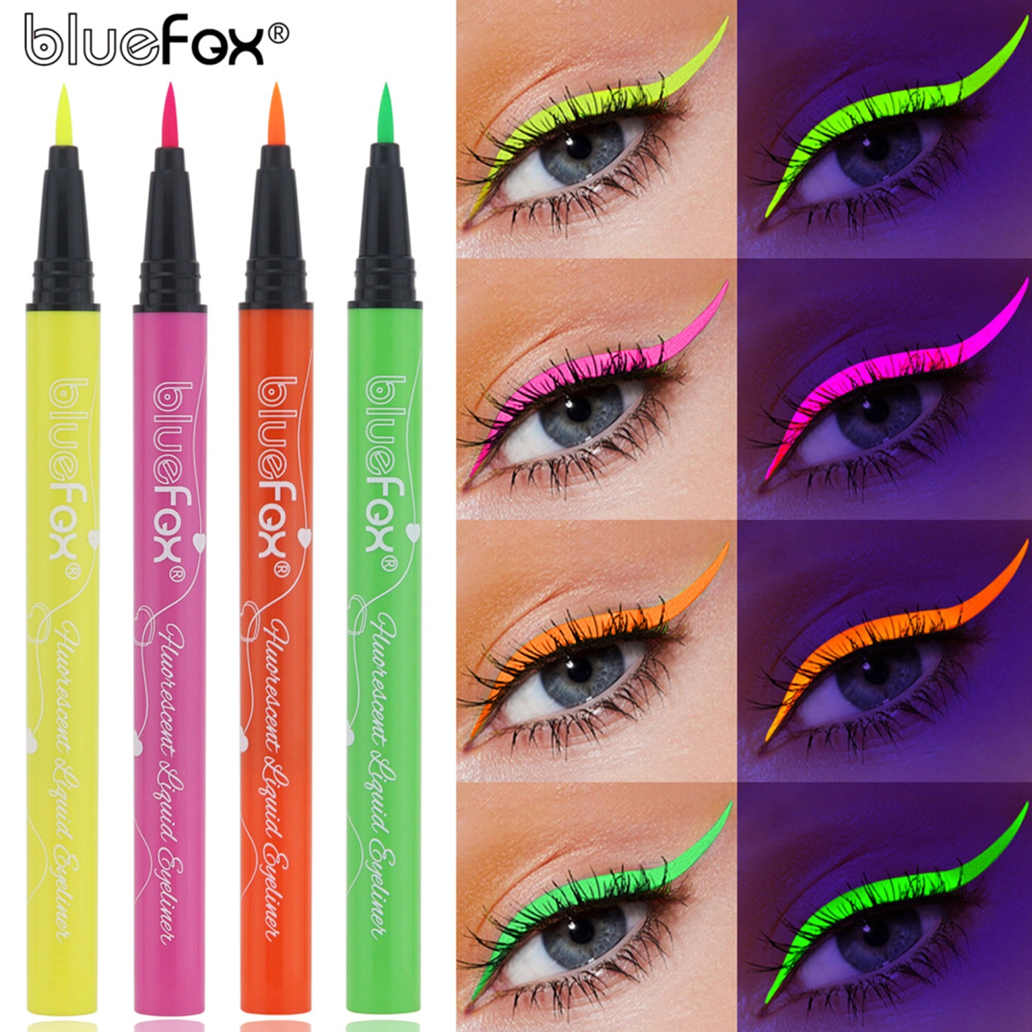 Neon Liquid Eyeliner Set 6 Colors Waterproof Luminous Glow in the Dark Eyeliner for Halloween Makeup Pen