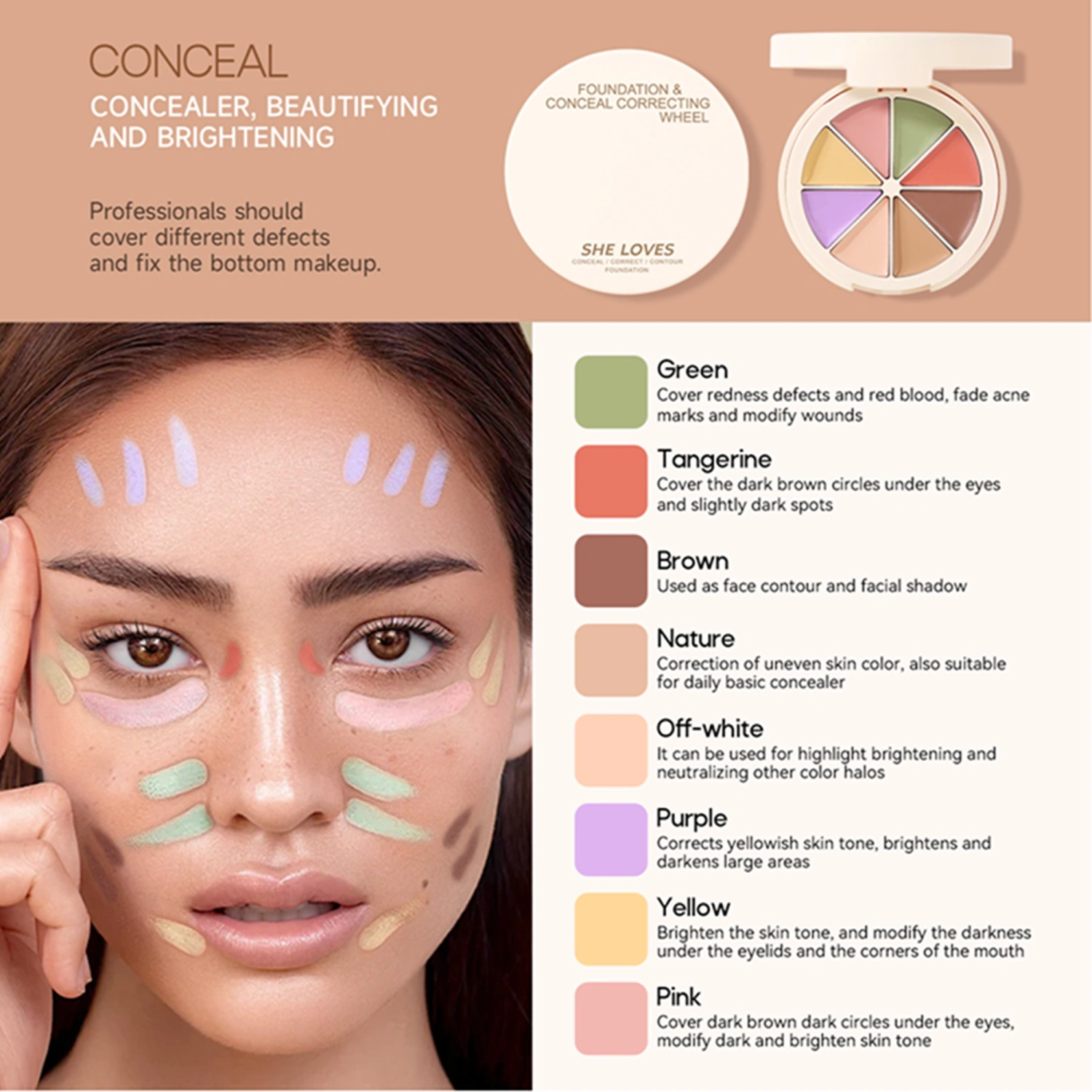 Color Correcting Concealer, Foundation Palette Corrector Makeup Full Coverage Concealer For Dark Circles Cosmetics