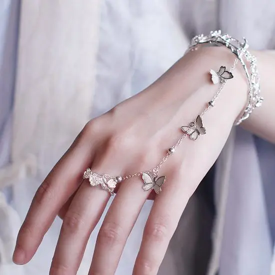 Women Ring Bracelet Butterfly Pendant Vintage Wedding Lady Adjustable Jewelry Accessories