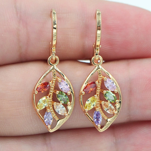 Multicolor Cubic Zirconia CZ Fashion Women Leaf Dangle Earrings Jewelry