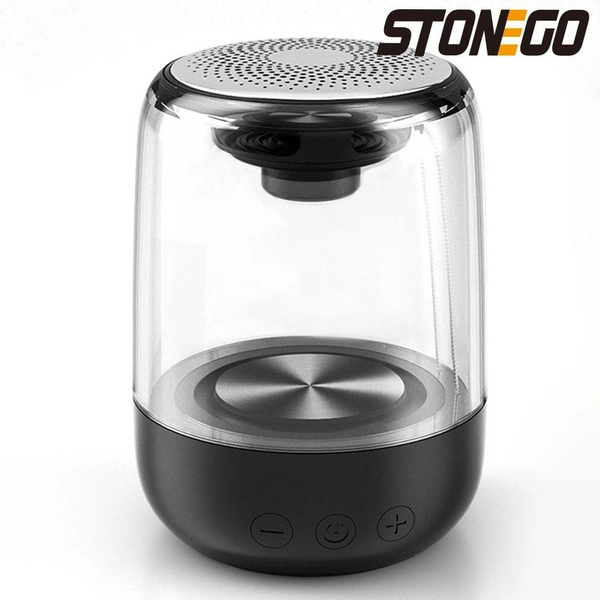 PACK OF 1 TWS Bluetooth Speakers, 360° True Wireless Stereo Speaker, Transparent Design/Breathing LED Light/TF Card & AUX Audio Input/Bluetooth 5.0/12H Playtime/Super Bass/HD Real Sound STONEGO Audio Accessories for Home Bedroom Party Travel Outdoor, Support Left and Right Channels