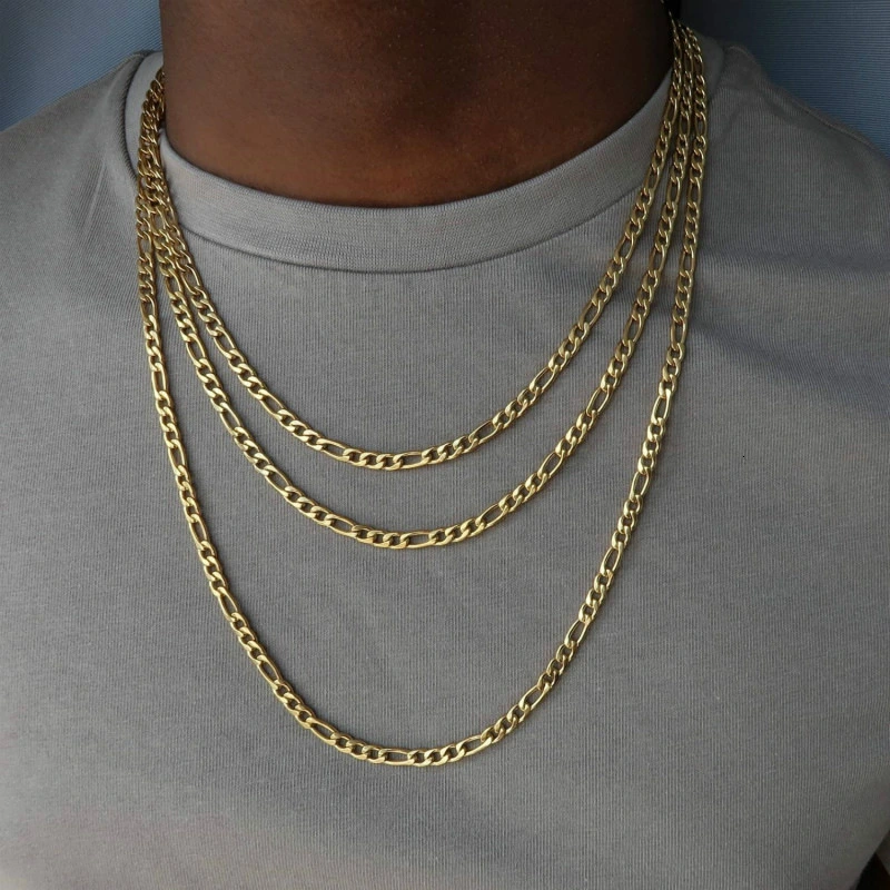 Men's Chain Necklace Solid Surface Filled with Gold Plated and Silver Color Women's Chain Figaro Cuban Necklace Jewelry