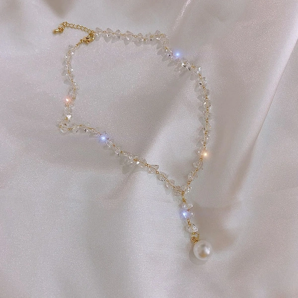 Fashion Beautiful Crystal Pearl Necklace for Women Sweet Clavicle Chain Short Necklace Wedding Jewelry Gifts