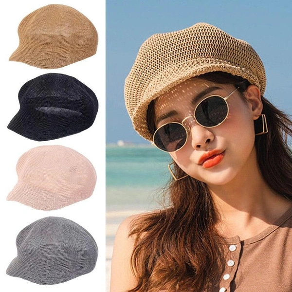 1Pc Summer Artist Straw Beret Hat for Women Sun Hat Breathable Cap Casual Painter Newsboy Hats