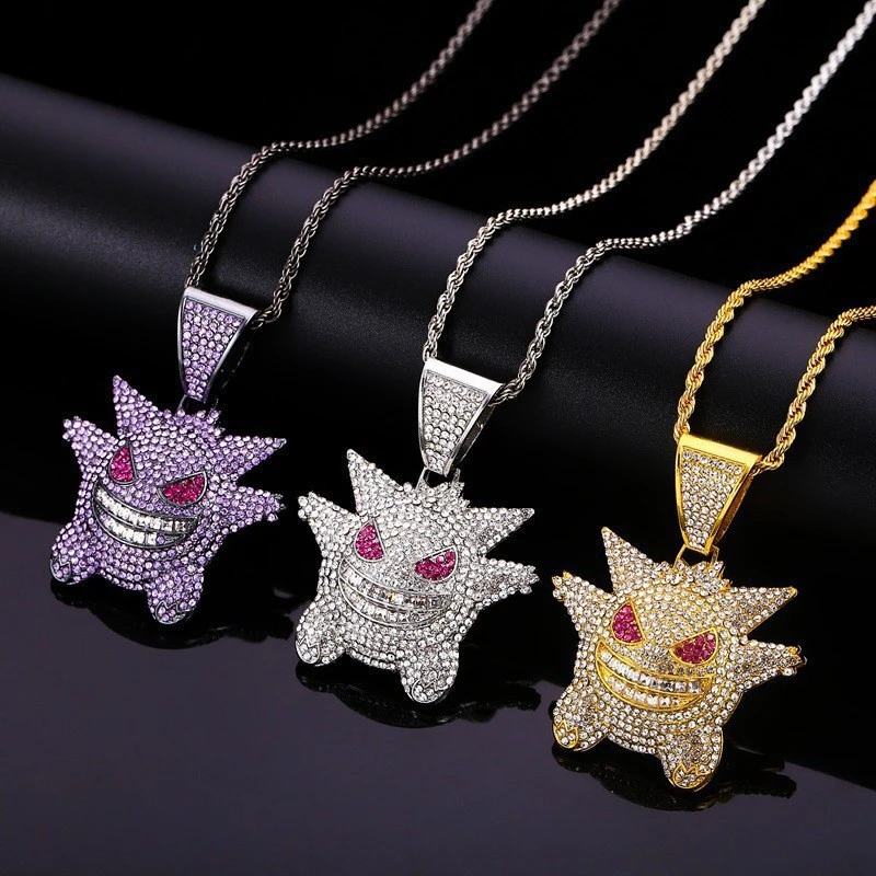 European and American Cartoon Anime Geng Ghost Sweater Chain Pendant Little Monster Diamond Hip-Hop Necklace