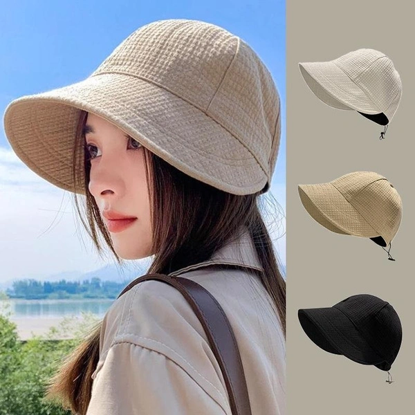 1pcs Foldable Wide Brim Hat Women Adjustable Portable Outdoor Beach Summer Sun Protection Visors Fisherman Cap Panama Caps