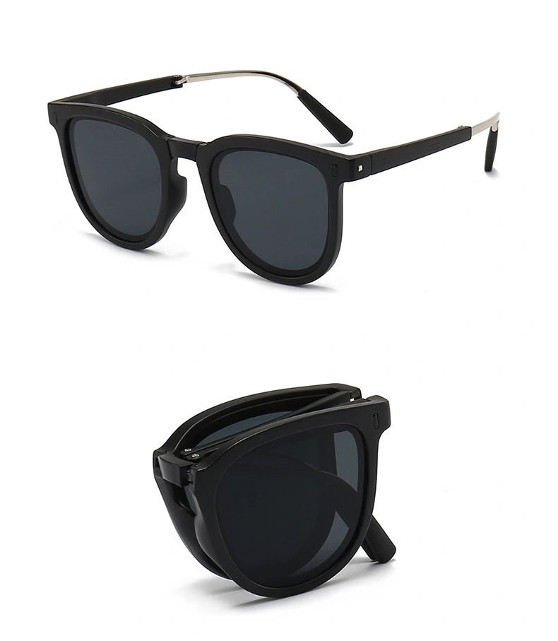 Three Generations of Folding Sunglasses Portable Spring Tooth Round Frame Travel New Fashion Trend Male and Female Sunglasses