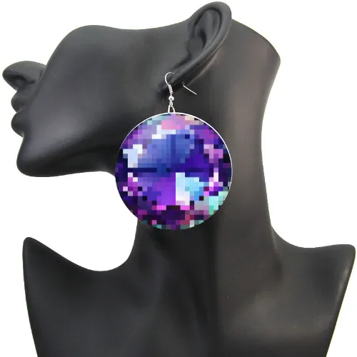 Bright Amethyst 8-bit Pixel Art Gem Earrings Lofi Retro Video Game Treasure cosplay geek alt