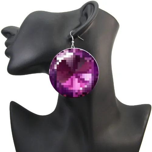 Purple Gem Amethyst 8-bit Pixel Art Earrings cosplay giant jewel funny geek alt style