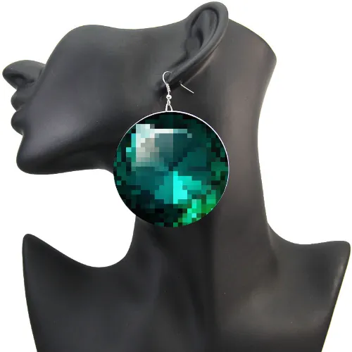 Giant Emerald Gem Earrings 8-bit Pixel Art Jewel funny cosplay RPG retro game treasure